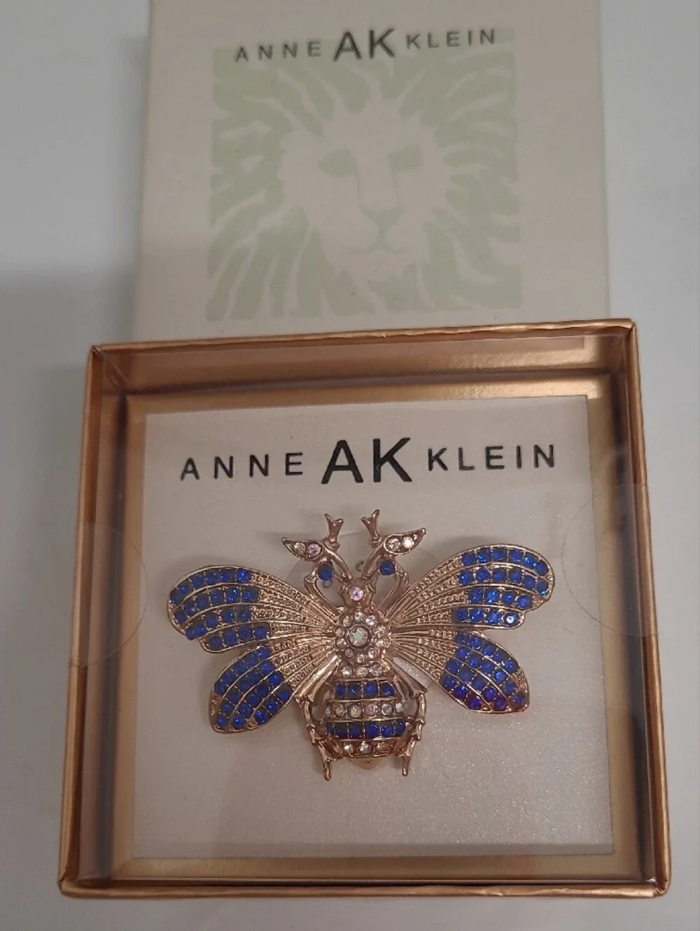 Anne Klein Gold-Tone Bee Brooch with Blue Crystal Wings